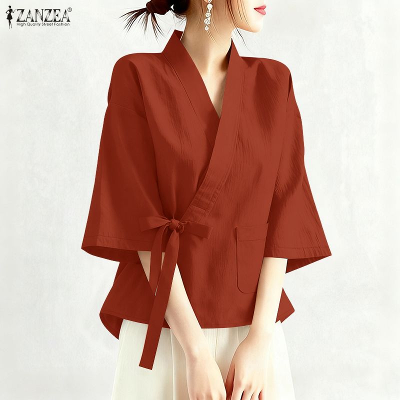 Sewing V - 2026 ZANZEA 여름 크로스 V넥 반팔