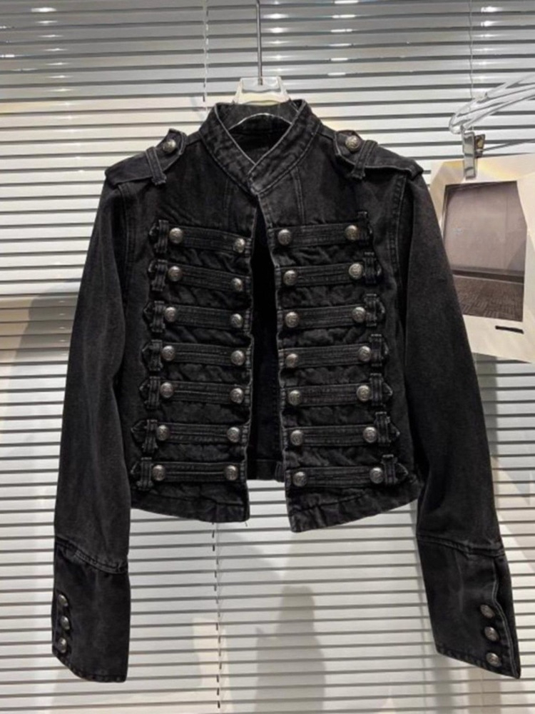 Sewing Jackets - 아메리칸 빈티지 롱 슬리브 크롭 데님