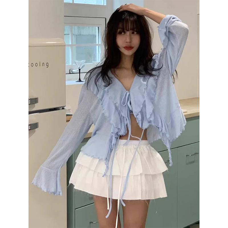 MEXZT 자른 흰색 셔츠 여성 패션 프릴 붕대 핑크  - Sewing V 리뷰 및 가격