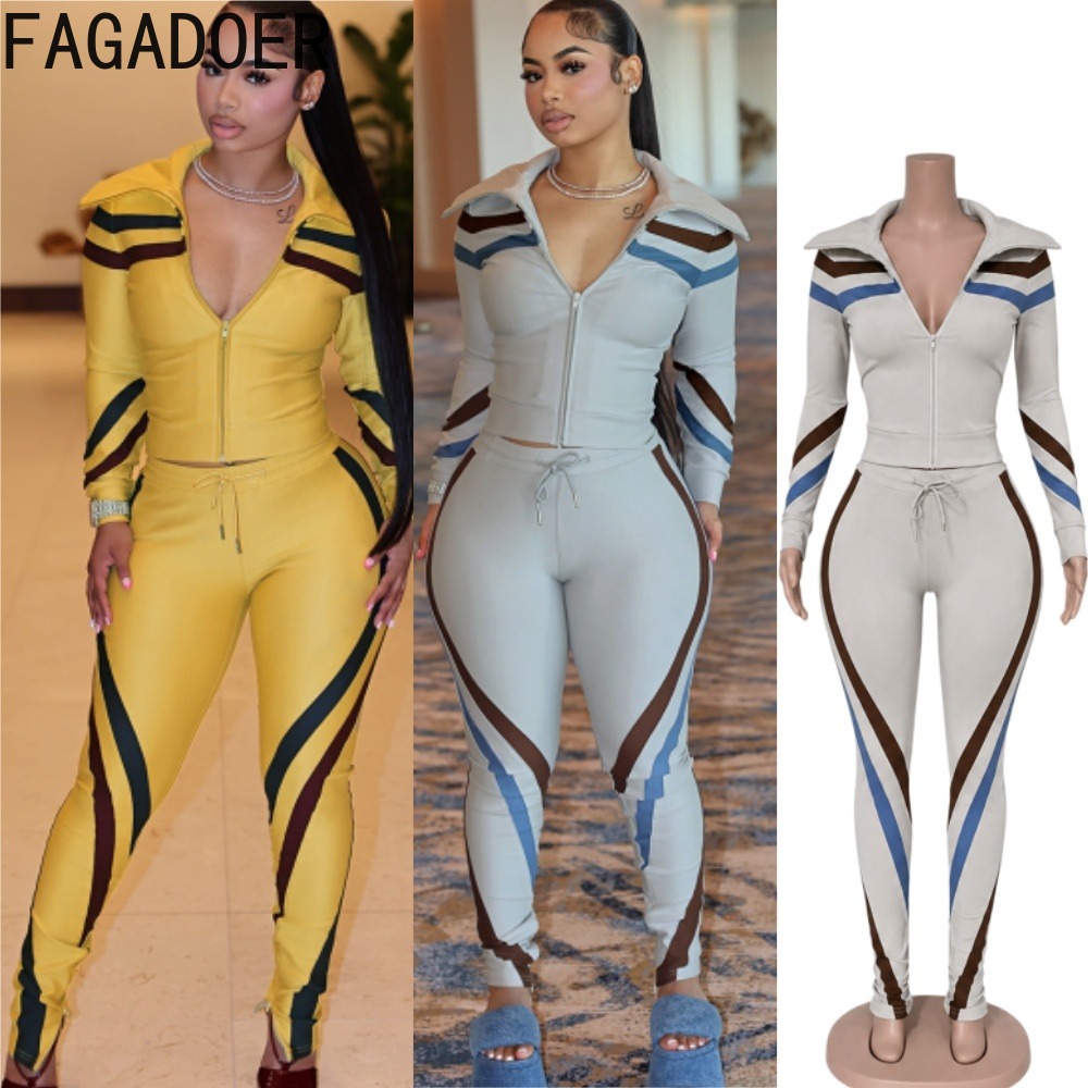FAGADOER 여성 2피스 트랙수트 컬러 패치워크 스 - Sewing Jackets 리뷰 및 가격