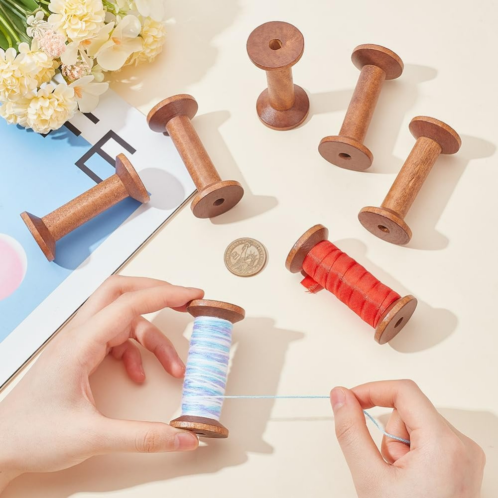 나무 스풀 6pcs 빈 나무 스레드 스풀 바느질 보빈  - Thread Bobbins Empty 리뷰 및 가격