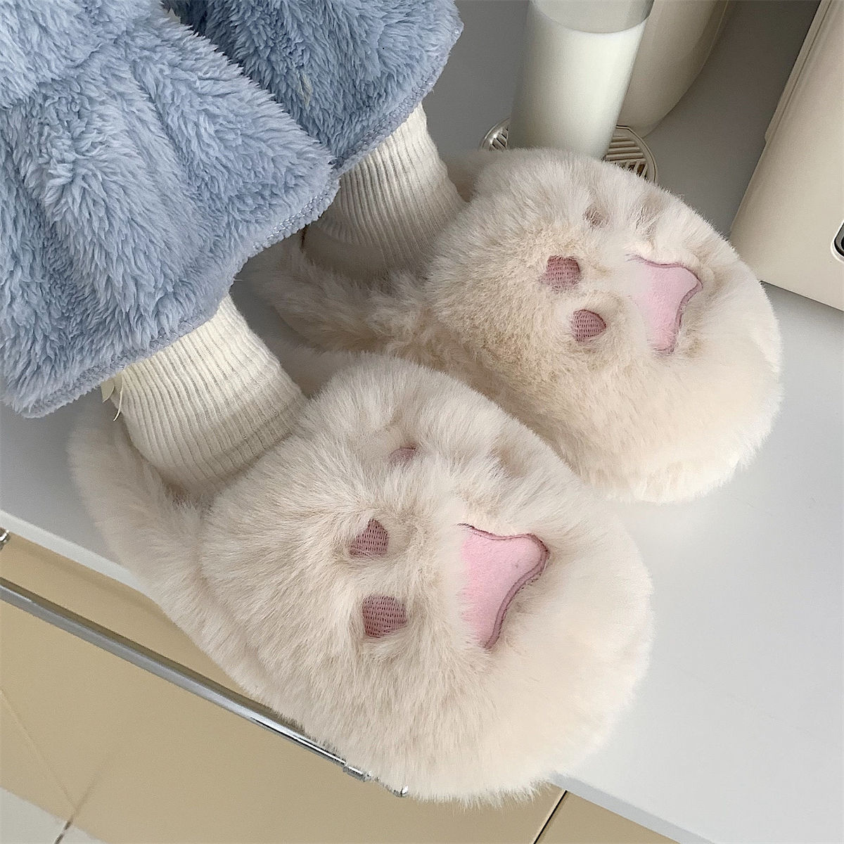 여성용 실내 털 슬리퍼 귀여운 고양이 발 모양 겨울용  - Sewing House 리뷰 및 가격