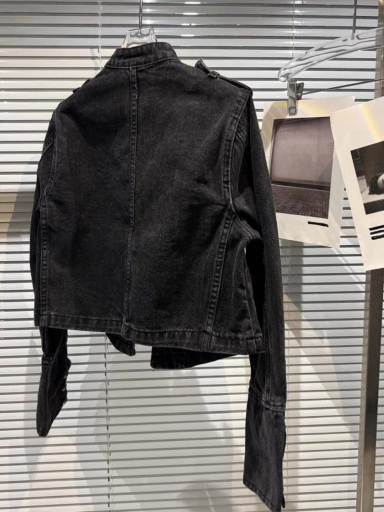 아메리칸 빈티지 롱 슬리브 크롭 데님 재킷 스탠드 칼라 - Sewing Jackets 리뷰 및 가격