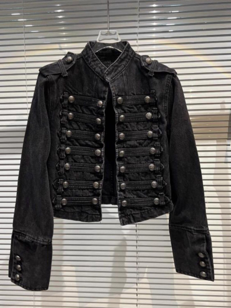 아메리칸 빈티지 롱 슬리브 크롭 데님 재킷 스탠드 칼라 - Sewing Jackets 리뷰 및 가격