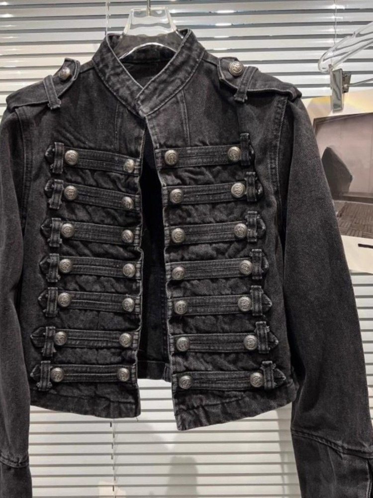 아메리칸 빈티지 롱 슬리브 크롭 데님 재킷 스탠드 칼라 - Sewing Jackets 리뷰 및 가격